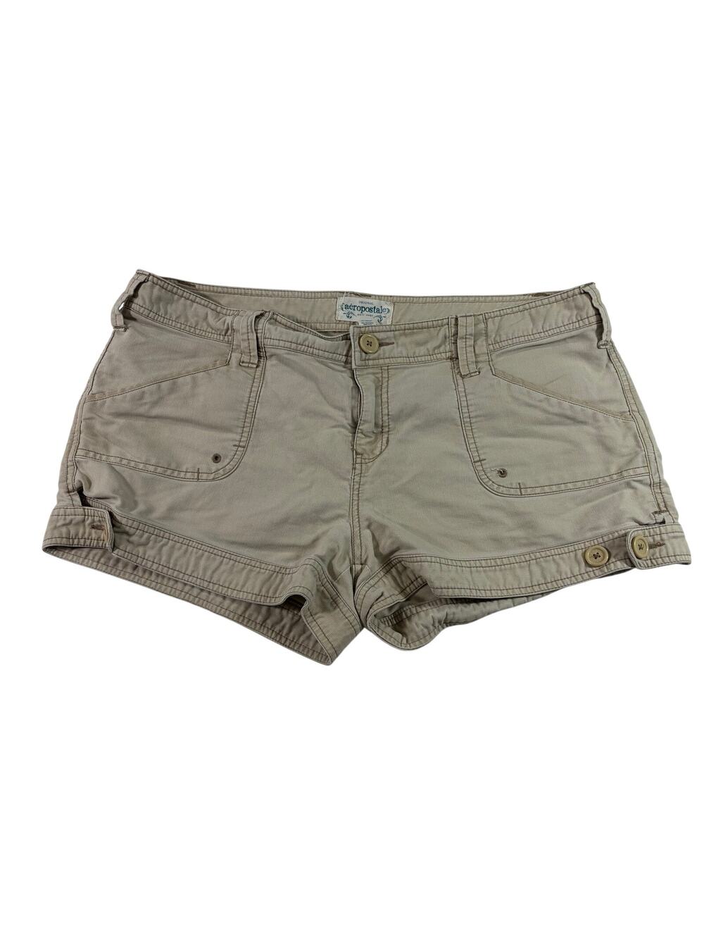 Vintage Y2K Aeropostale Micro Low Rise Khaki Shorts, Size 13/14, Button Pockets